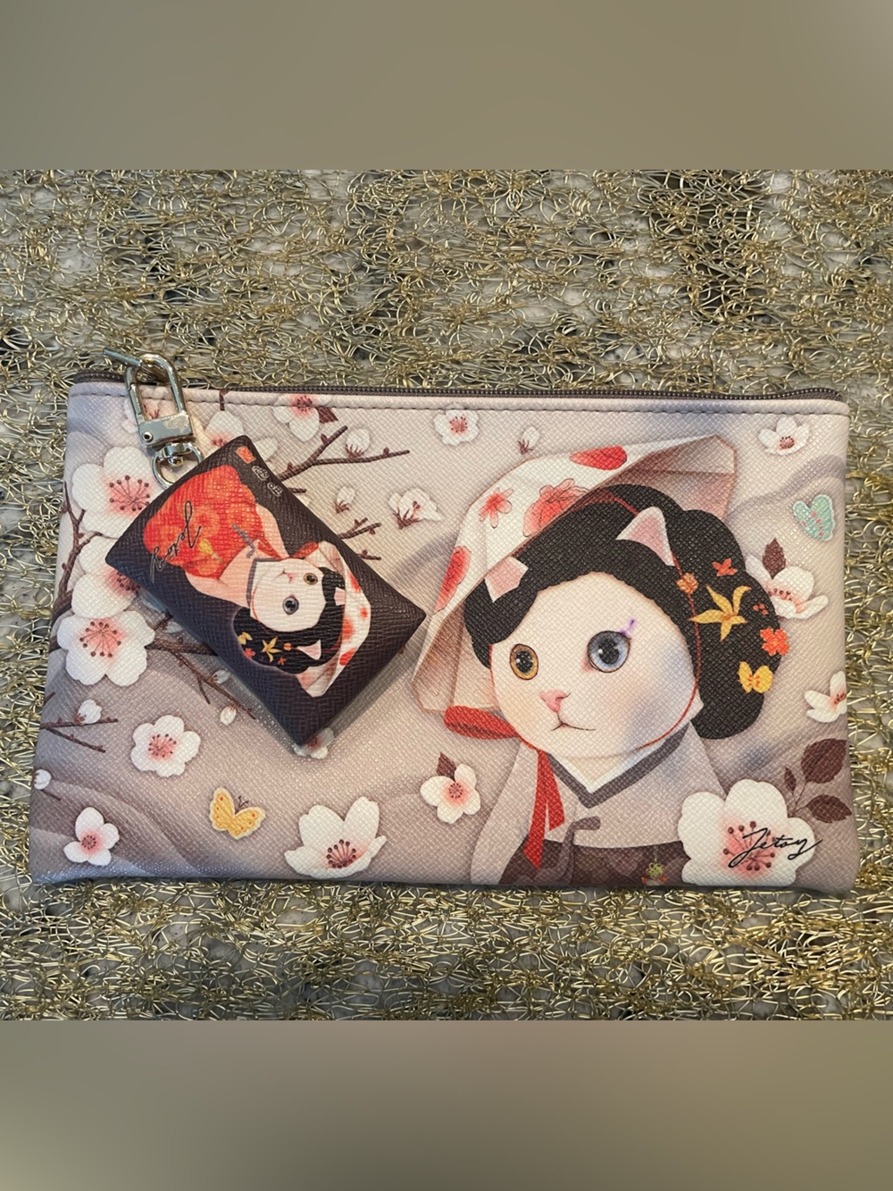 Choo Choo Jetoy Kimono Cat Cardholder & Mini Coin Pouch Set (Vegan leather) set